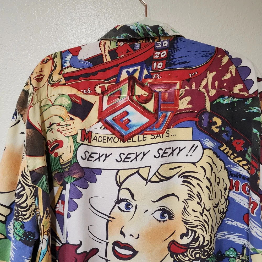 Burma Bibas Shirt Pinball Moon Glow Comic Strip Art 100% Silk size Large